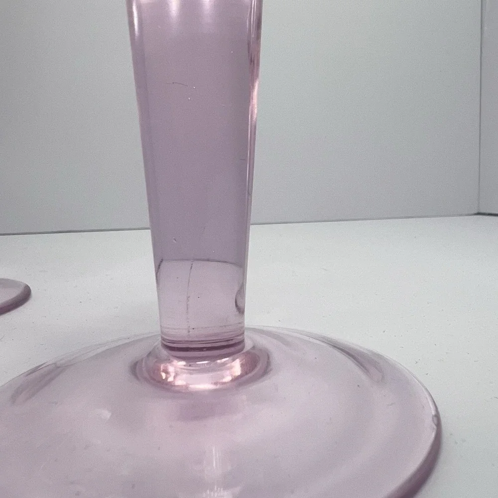 Vintage Pink MCM Wine Glasses‎ Etched Swirl Pattern Thick Stem  7